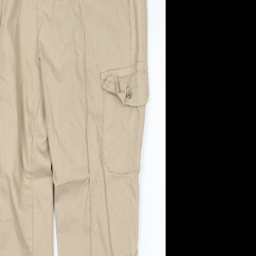 Portobello punk Womens Beige Cotton Cargo Trousers Size 14 L29 in Regular Button