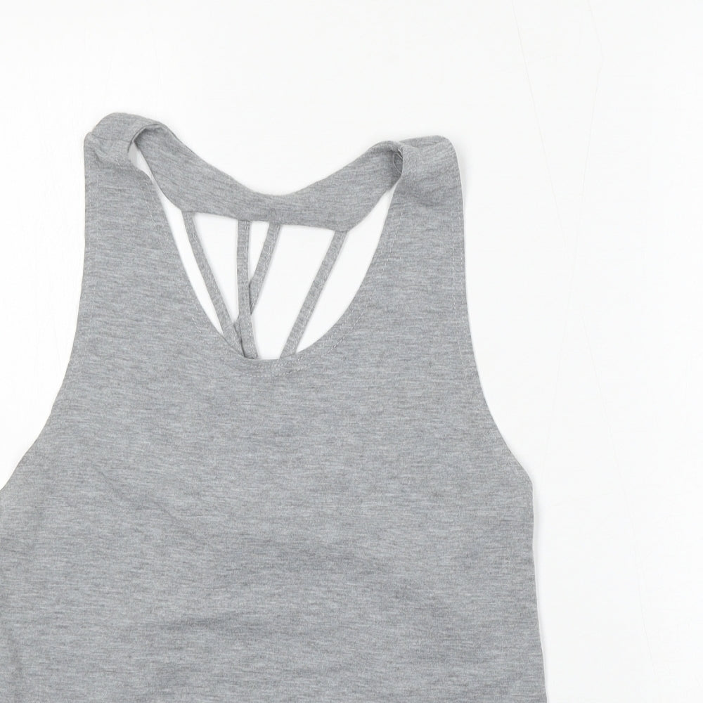 Boohoo Womens Grey Cotton Basic Tank Size 12 Round Neck