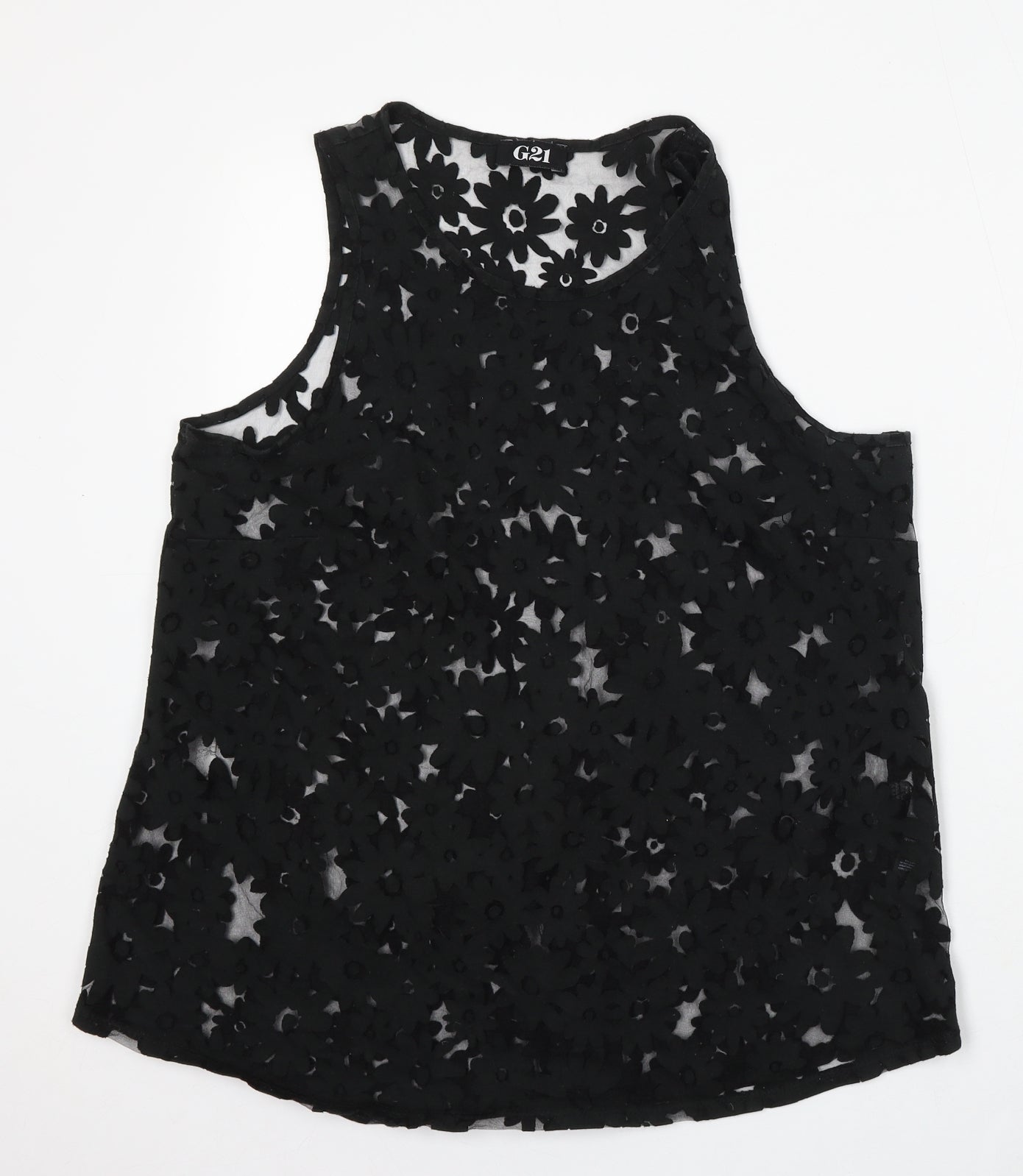 G21 Womens Green Floral Cotton Basic Tank Size 14 Round Neck