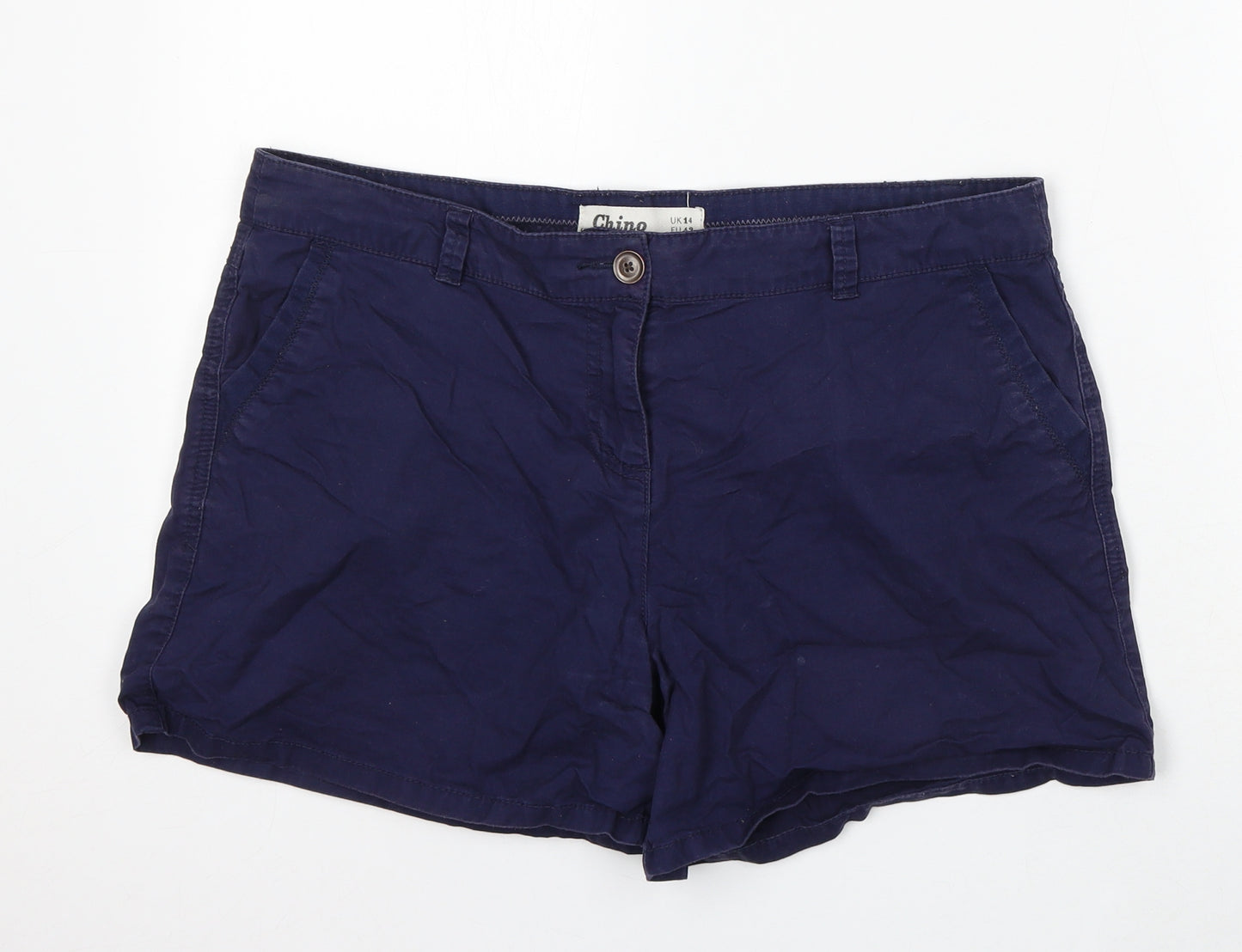New Look Womens Blue Cotton Chino Shorts Size 14 L5 in Regular Button