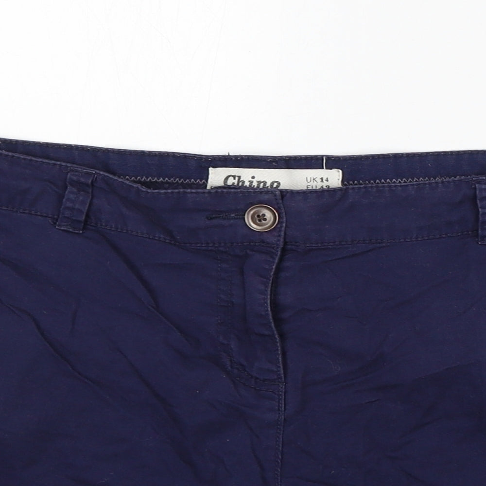 New Look Womens Blue Cotton Chino Shorts Size 14 L5 in Regular Button