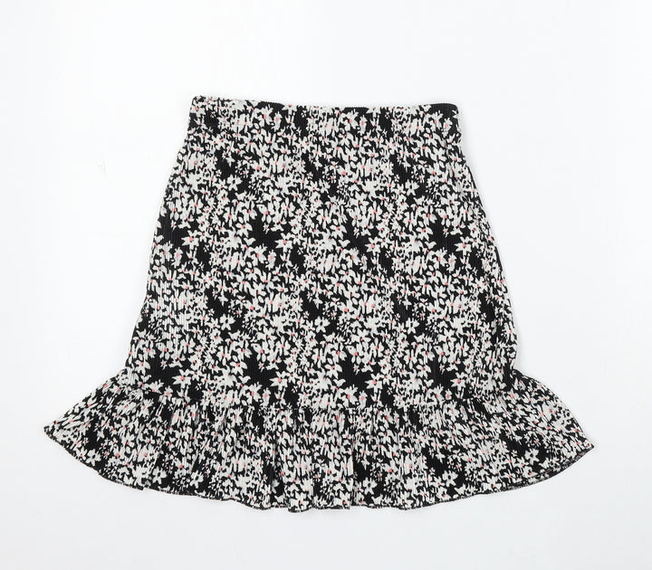 Miss Selfridge Womens Black Floral Viscose Skater Skirt Size 8
