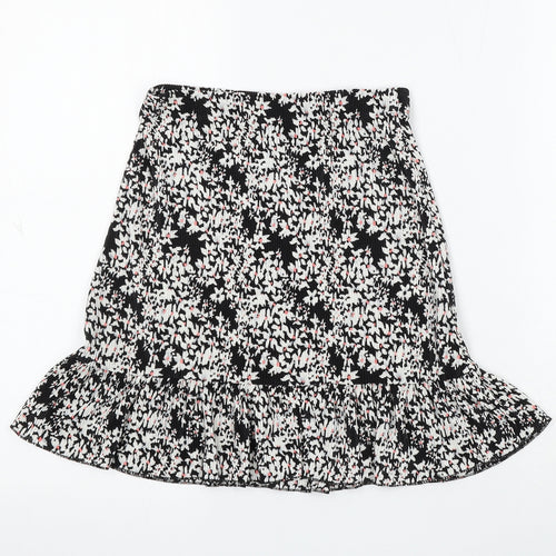 Miss Selfridge Womens Black Floral Viscose Skater Skirt Size 8