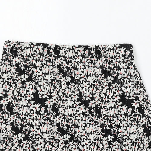 Miss Selfridge Womens Black Floral Viscose Skater Skirt Size 8