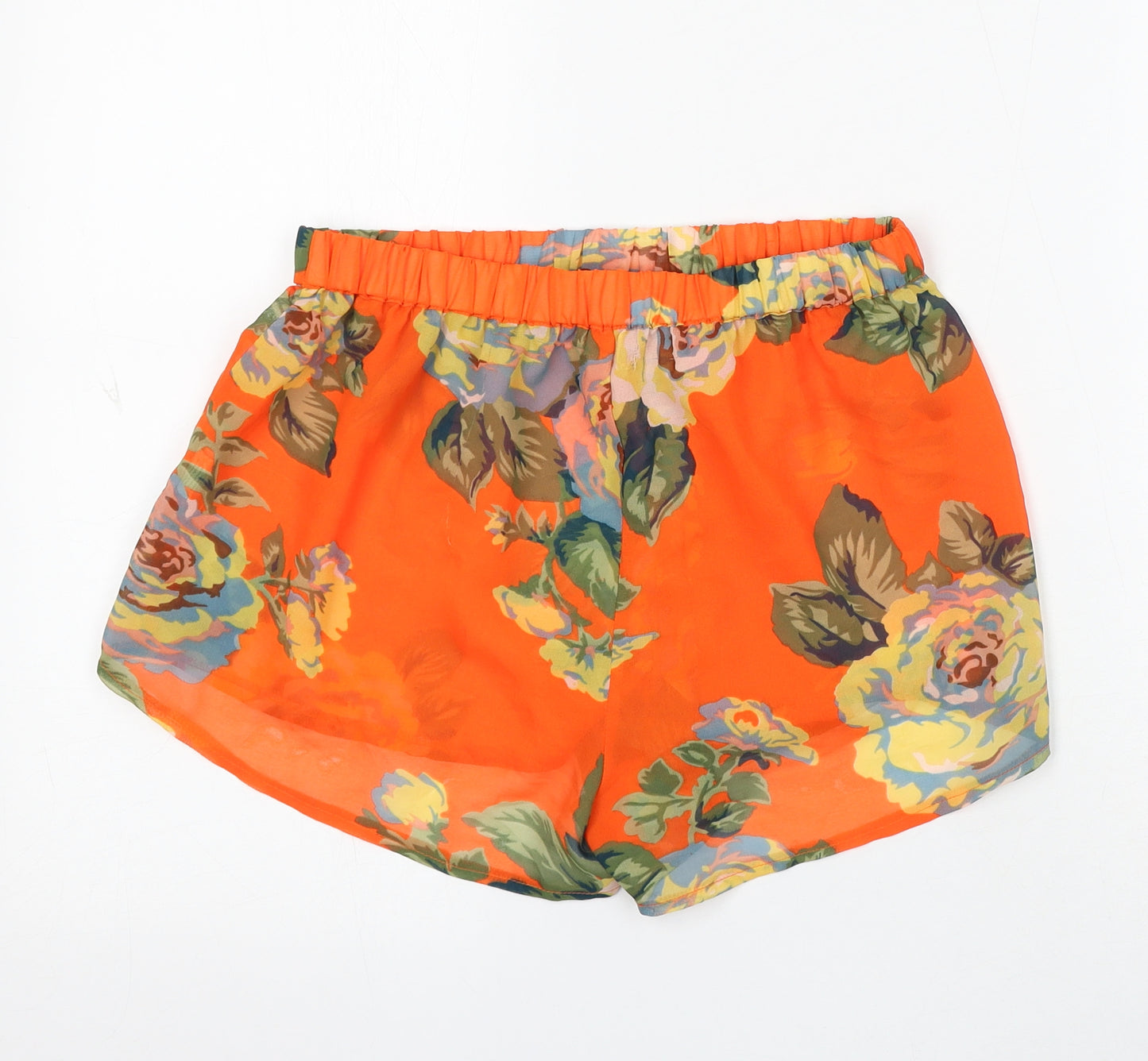 Boohoo Womens Orange Floral Viscose Hot Pants Shorts Size 8 L4 in Regular