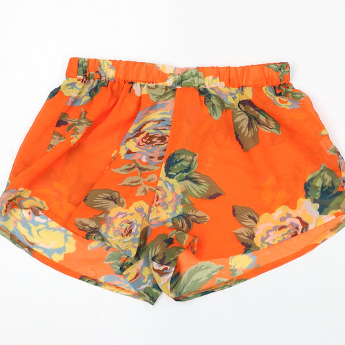 Boohoo Womens Orange Floral Viscose Hot Pants Shorts Size 8 L4 in Regular