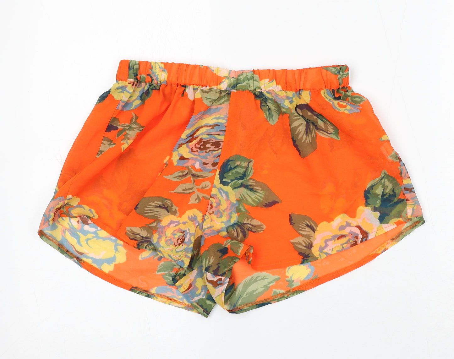 Boohoo Womens Orange Floral Viscose Hot Pants Shorts Size 8 L4 in Regular