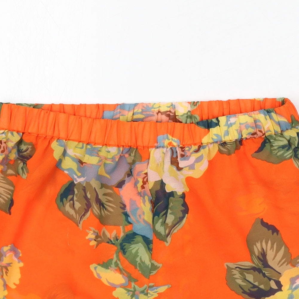 Boohoo Womens Orange Floral Viscose Hot Pants Shorts Size 8 L4 in Regular