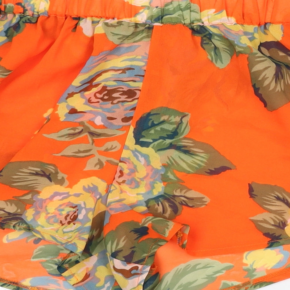 Boohoo Womens Orange Floral Viscose Hot Pants Shorts Size 8 L4 in Regular