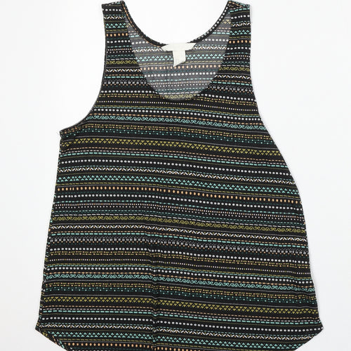 H&M Womens Black Geometric Polyester Basic Tank Size S Round Neck