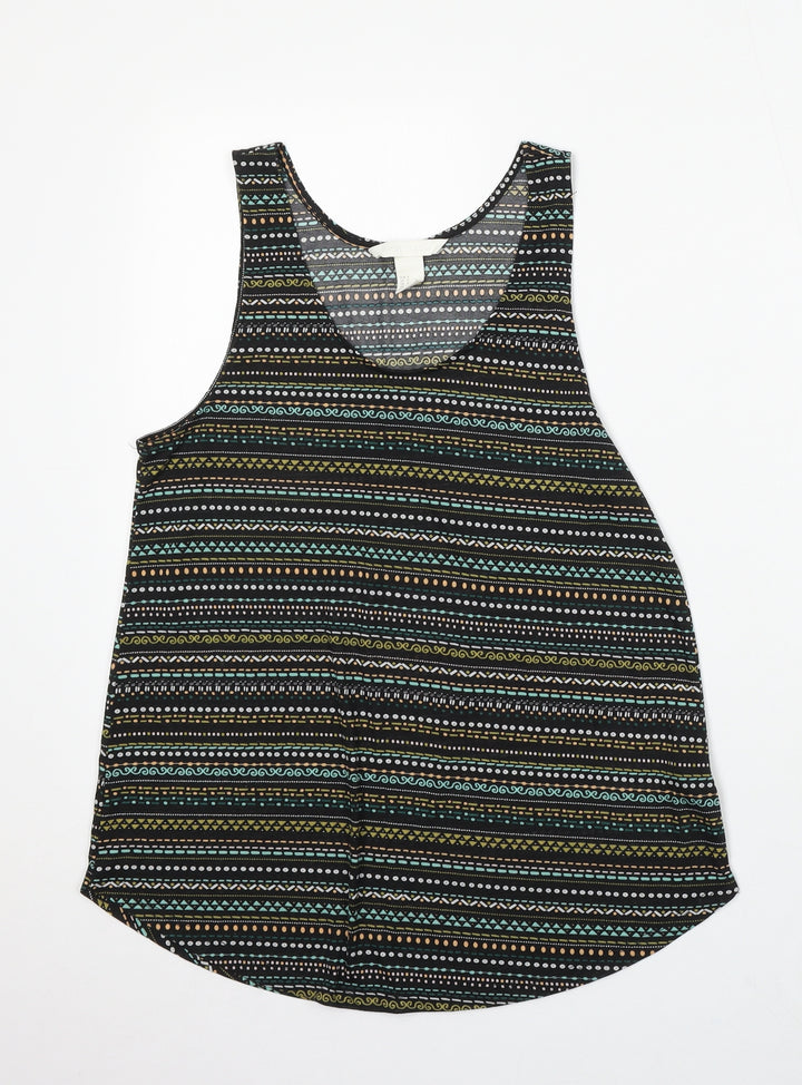 H&M Womens Black Geometric Polyester Basic Tank Size S Round Neck