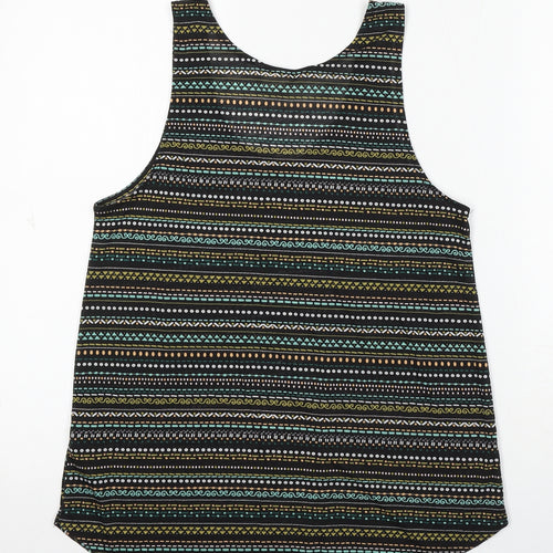 H&M Womens Black Geometric Polyester Basic Tank Size S Round Neck