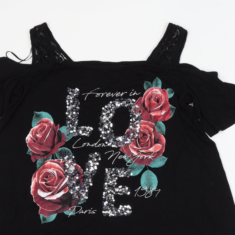 Yours Womens Black Round Neck Viscose Pullover Jumper Size 16 - Love