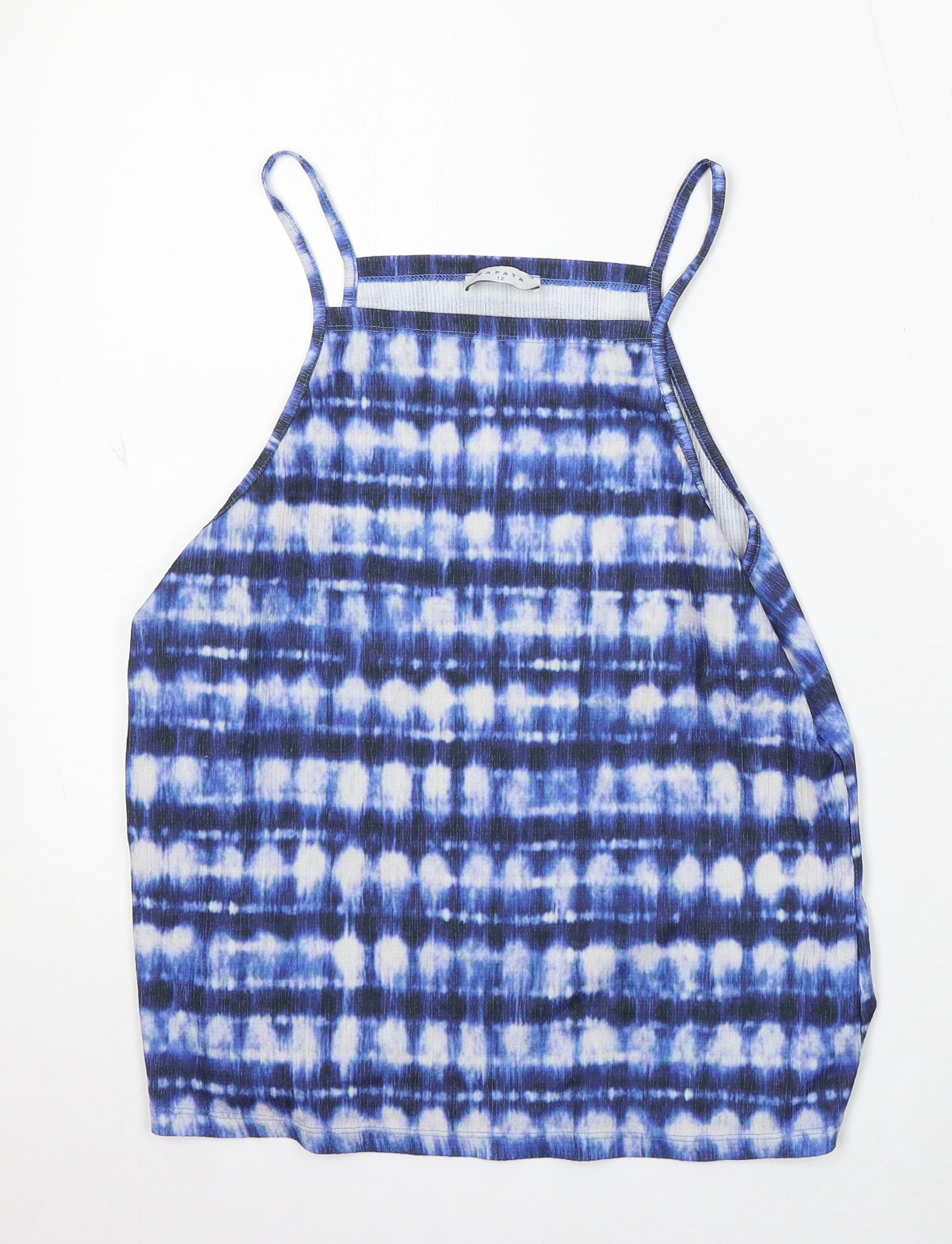 Papaya Womens Blue Geometric Polyester Basic Tank Size 12 Square Neck