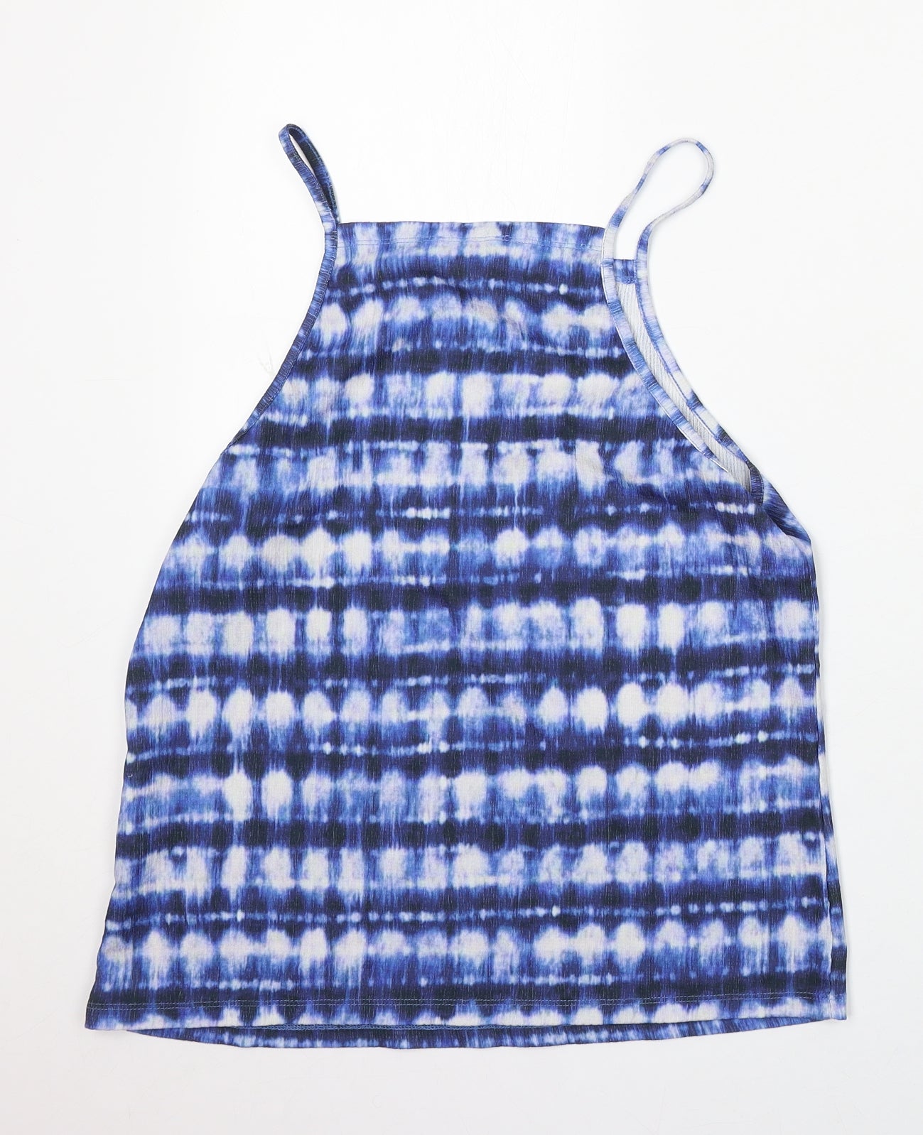 Papaya Womens Blue Geometric Polyester Basic Tank Size 12 Square Neck