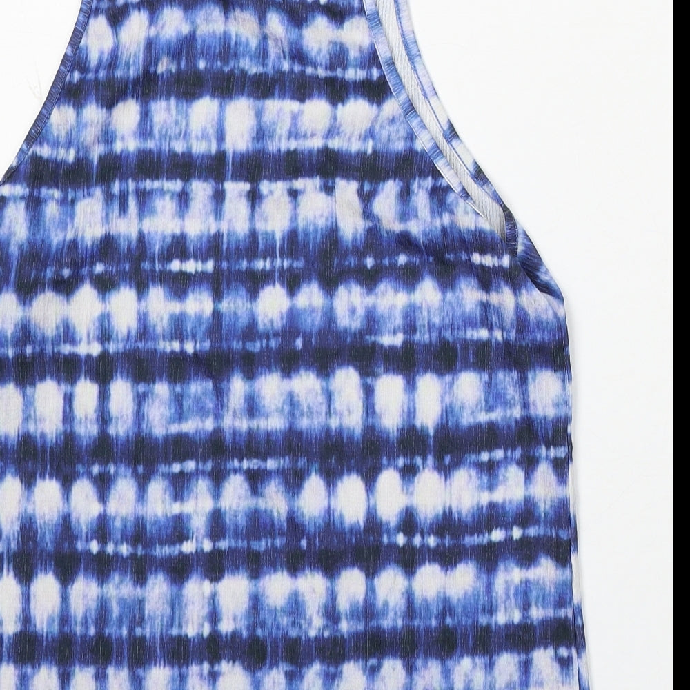 Papaya Womens Blue Geometric Polyester Basic Tank Size 12 Square Neck