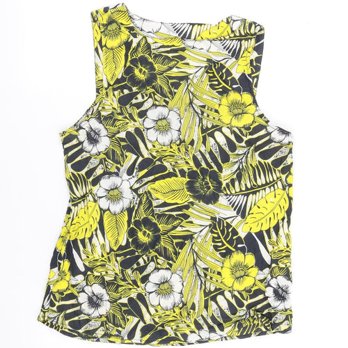 Peackocks Womens Yellow Floral 100% Cotton Tunic Blouse Size 10 V-Neck - V Neck
