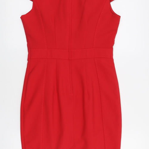 New Look Womens Red Polyester Pencil Dress Size 10 Square Neck Zip - Formal
