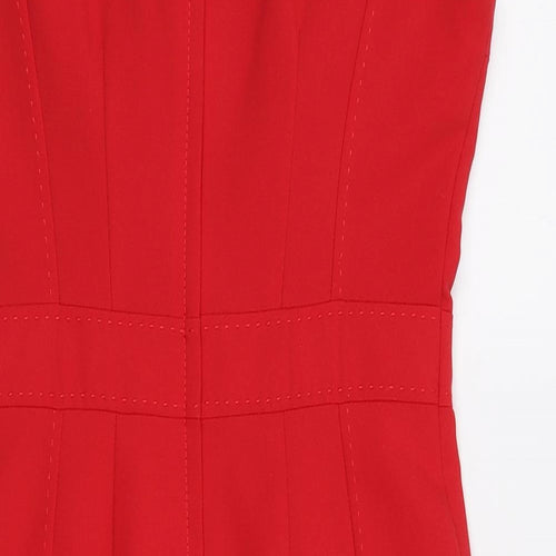 New Look Womens Red Polyester Pencil Dress Size 10 Square Neck Zip - Formal
