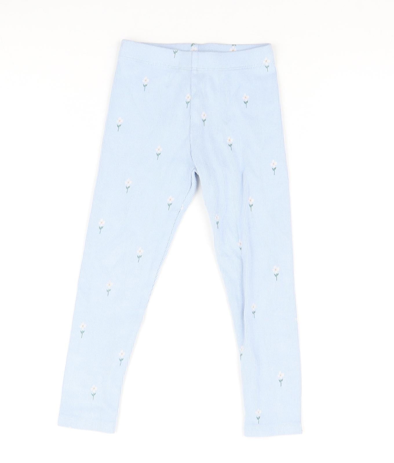 NEXT Girls Blue Floral Cotton Jogger Trousers Size 3-4 Years Slim - Leggings