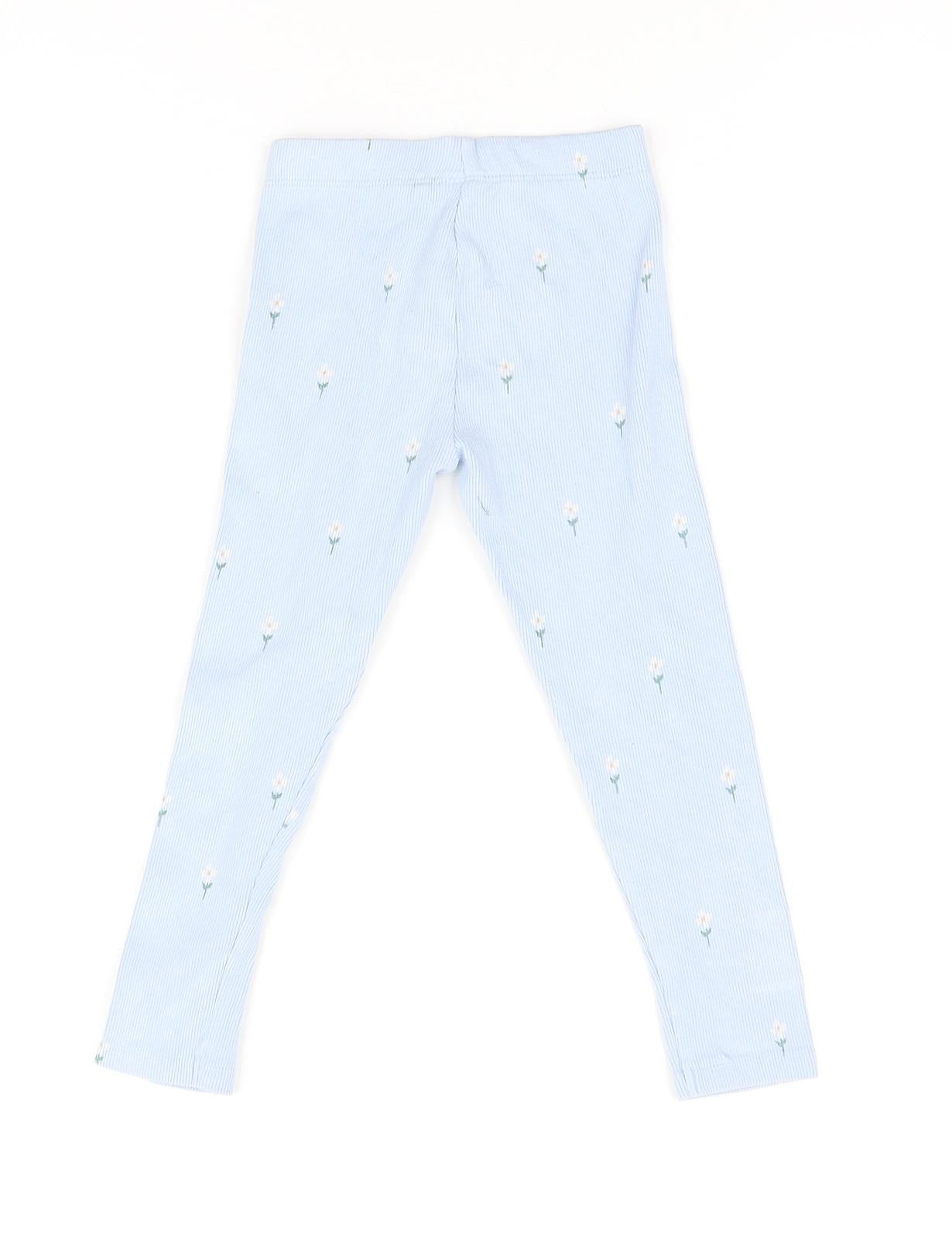 NEXT Girls Blue Floral Cotton Jogger Trousers Size 3-4 Years Slim - Leggings