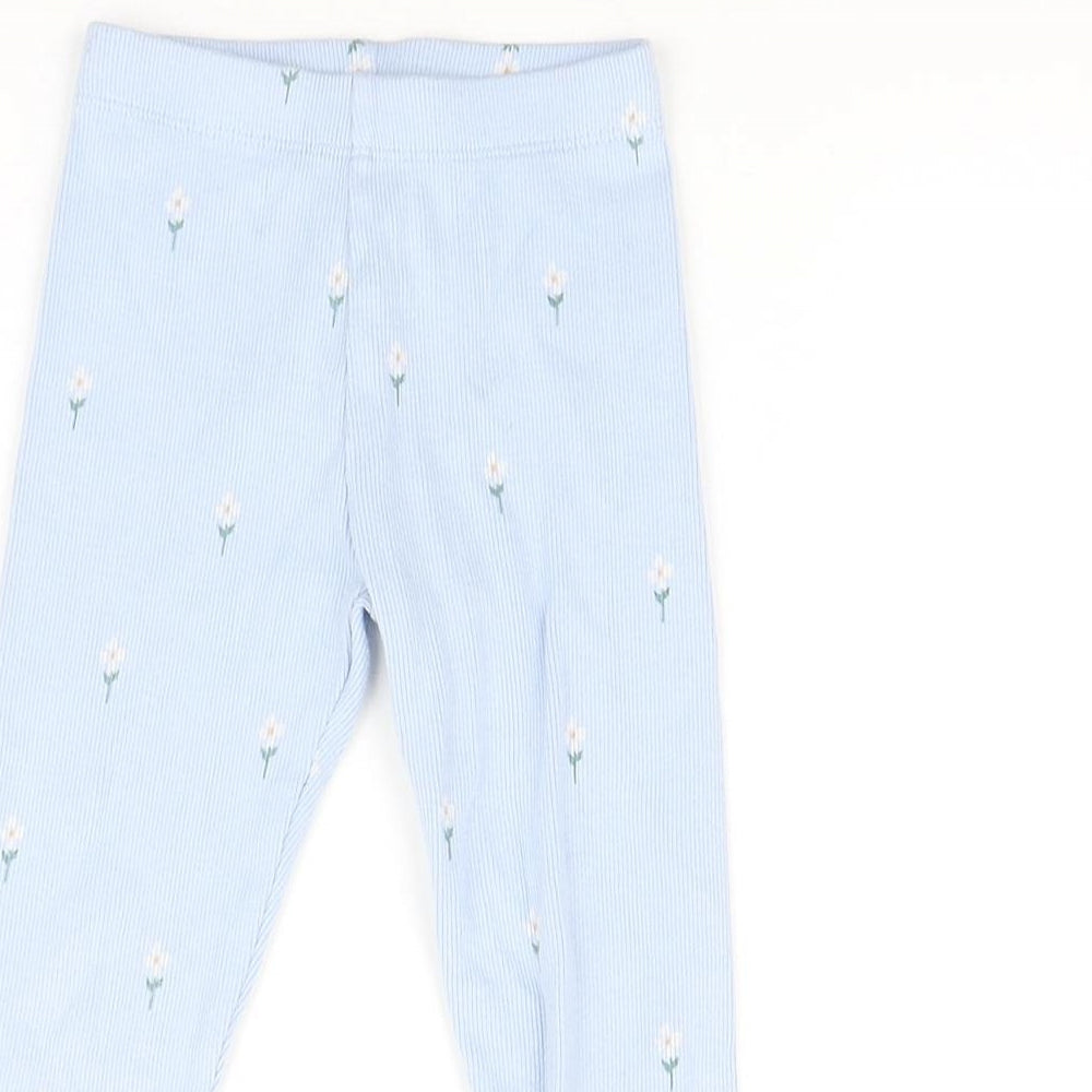 NEXT Girls Blue Floral Cotton Jogger Trousers Size 3-4 Years Slim - Leggings