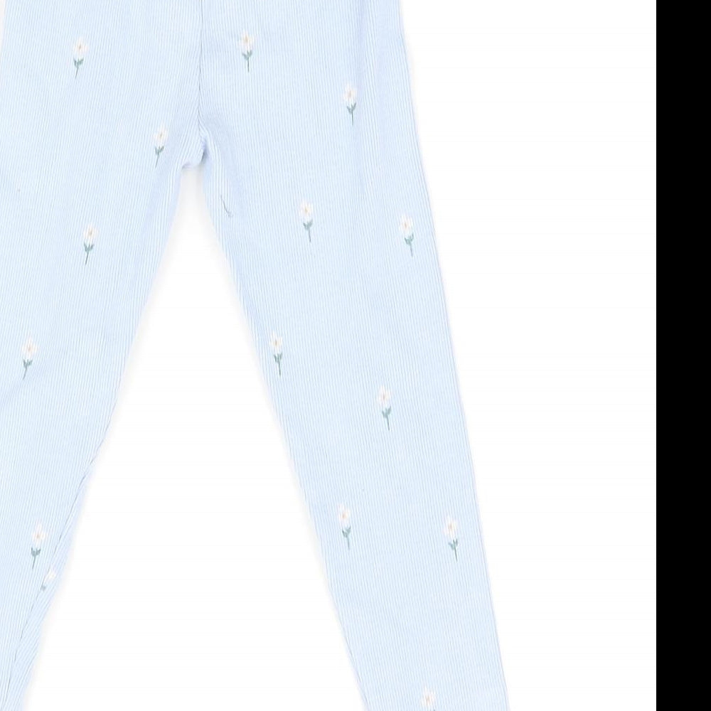 NEXT Girls Blue Floral Cotton Jogger Trousers Size 3-4 Years Slim - Leggings