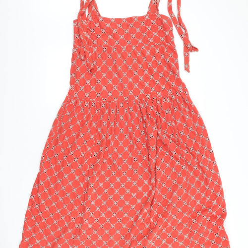 ASOS Womens Orange Floral 100% Cotton A-Line Size 8 Square Neck - Bow detail
