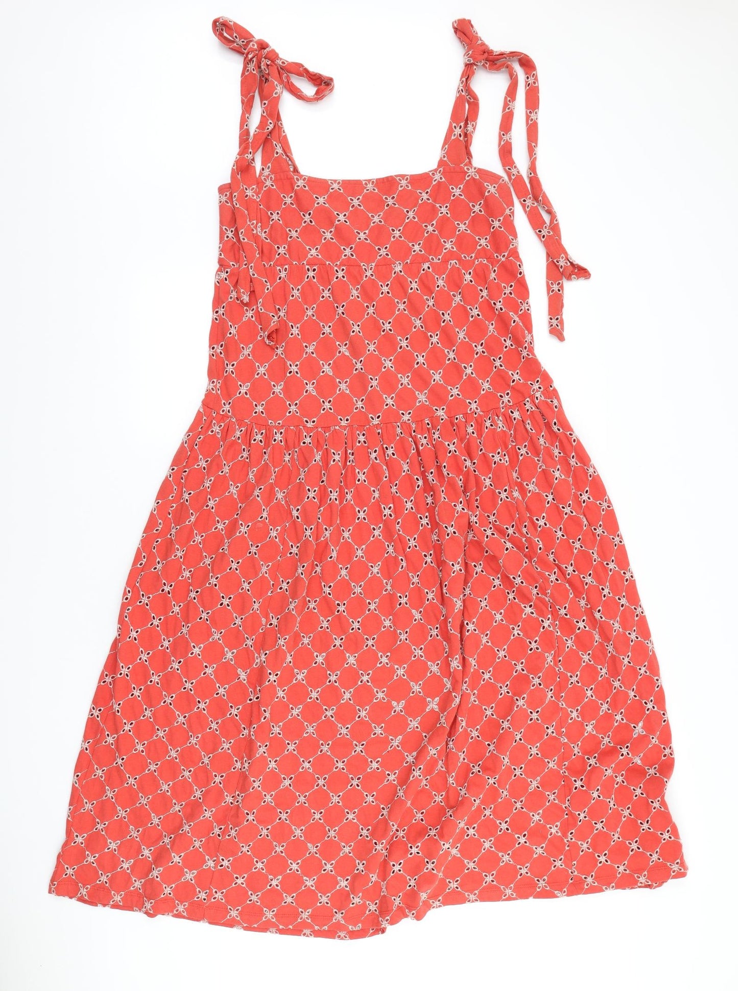 ASOS Womens Orange Floral 100% Cotton A-Line Size 8 Square Neck - Bow detail