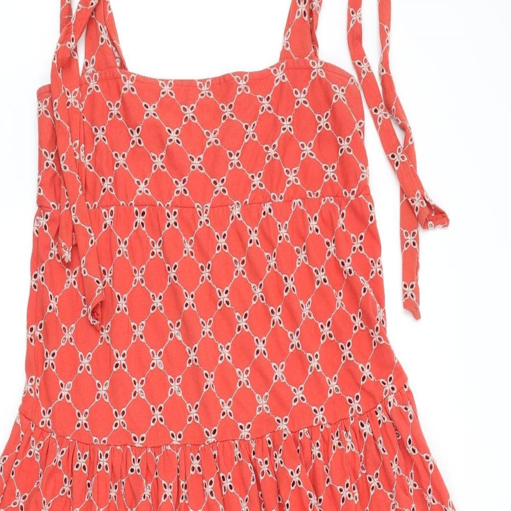 ASOS Womens Orange Floral 100% Cotton A-Line Size 8 Square Neck - Bow detail