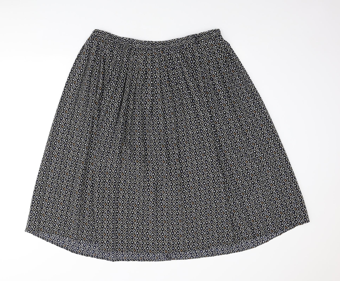 Bonmarché Womens Black Geometric Polyester Skater Skirt Size XL - Elasticated waist