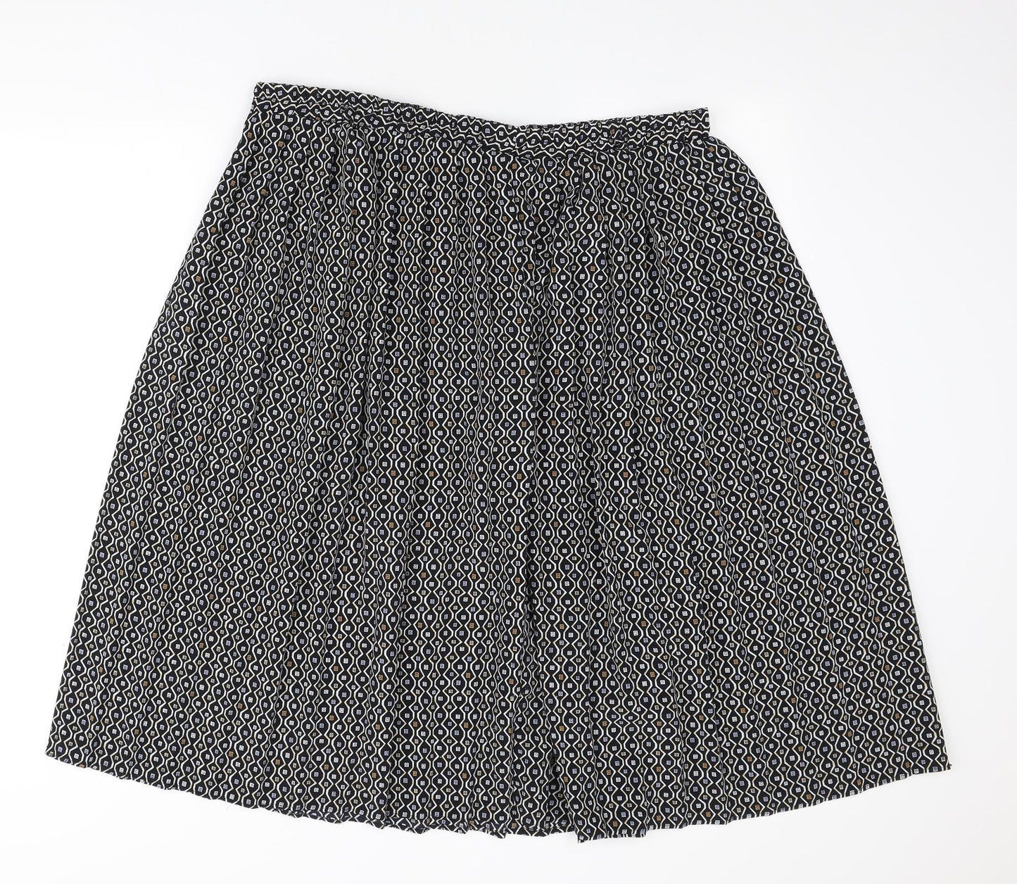 Bonmarché Womens Black Geometric Polyester Skater Skirt Size XL - Elasticated waist