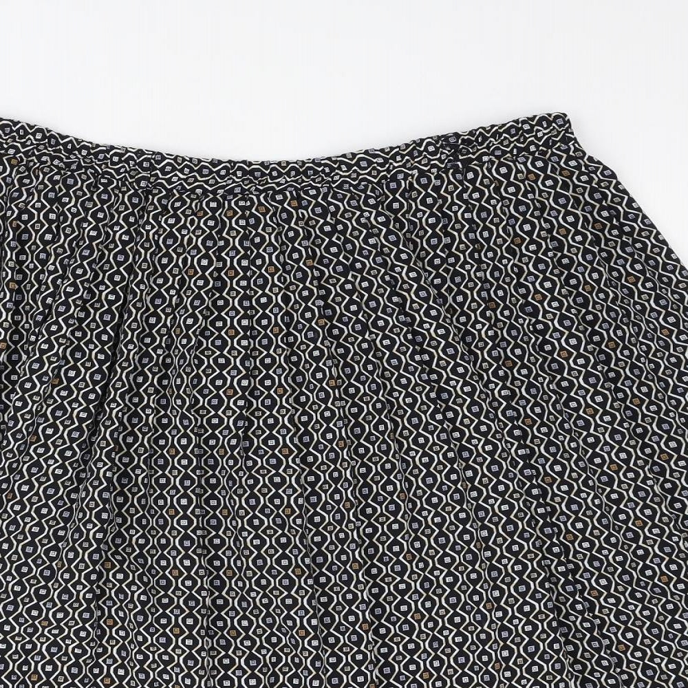Bonmarché Womens Black Geometric Polyester Skater Skirt Size XL - Elasticated waist