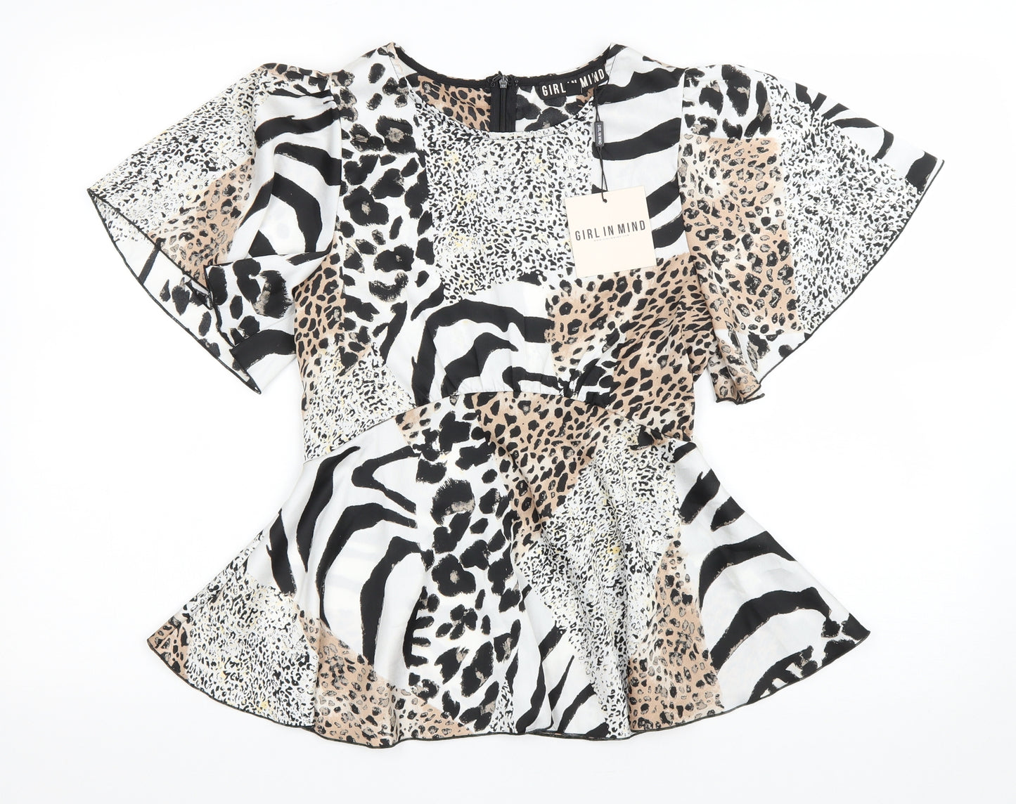 GIRL IN MIND Womens Multicoloured Animal Print Polyester Basic T-Shirt Size 6 Round Neck