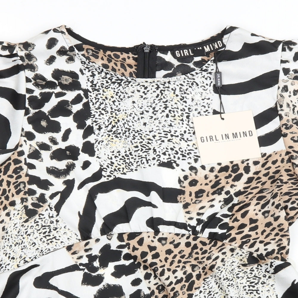 GIRL IN MIND Womens Multicoloured Animal Print Polyester Basic T-Shirt Size 6 Round Neck