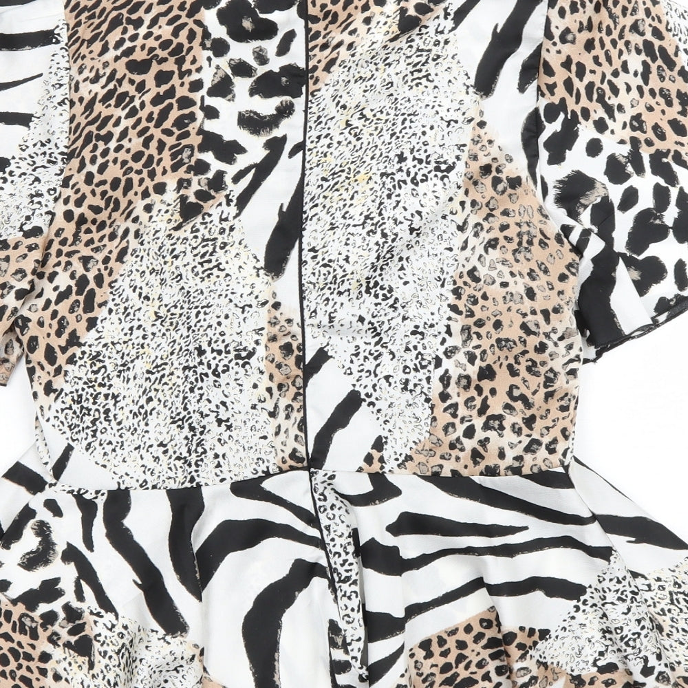 GIRL IN MIND Womens Multicoloured Animal Print Polyester Basic T-Shirt Size 6 Round Neck
