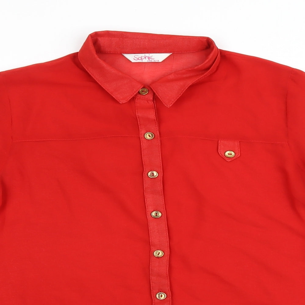 Sophie Girls Red Polyester Basic Button-Up Size 14-15 Years Collared Button