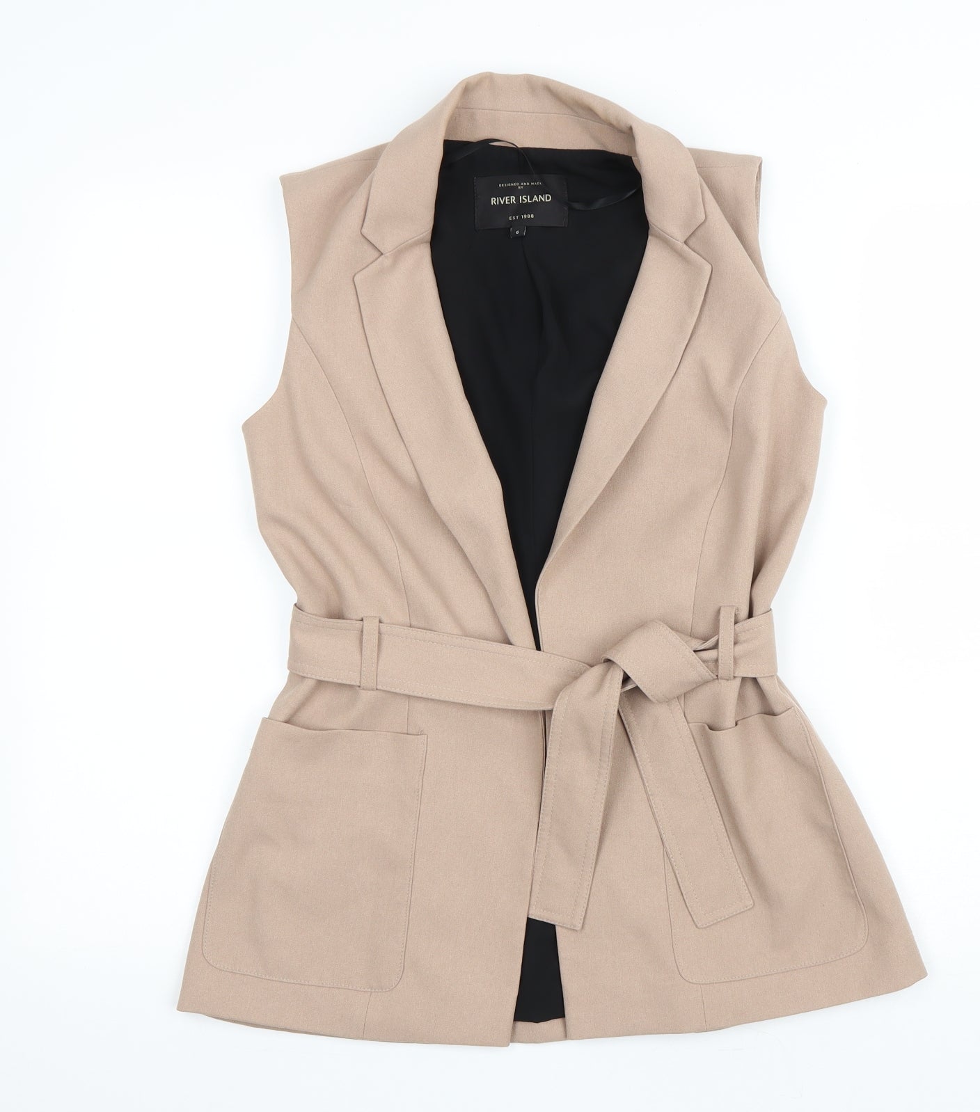 Rivewr Island Womens Beige Jacket Blazer Size 6 Tie