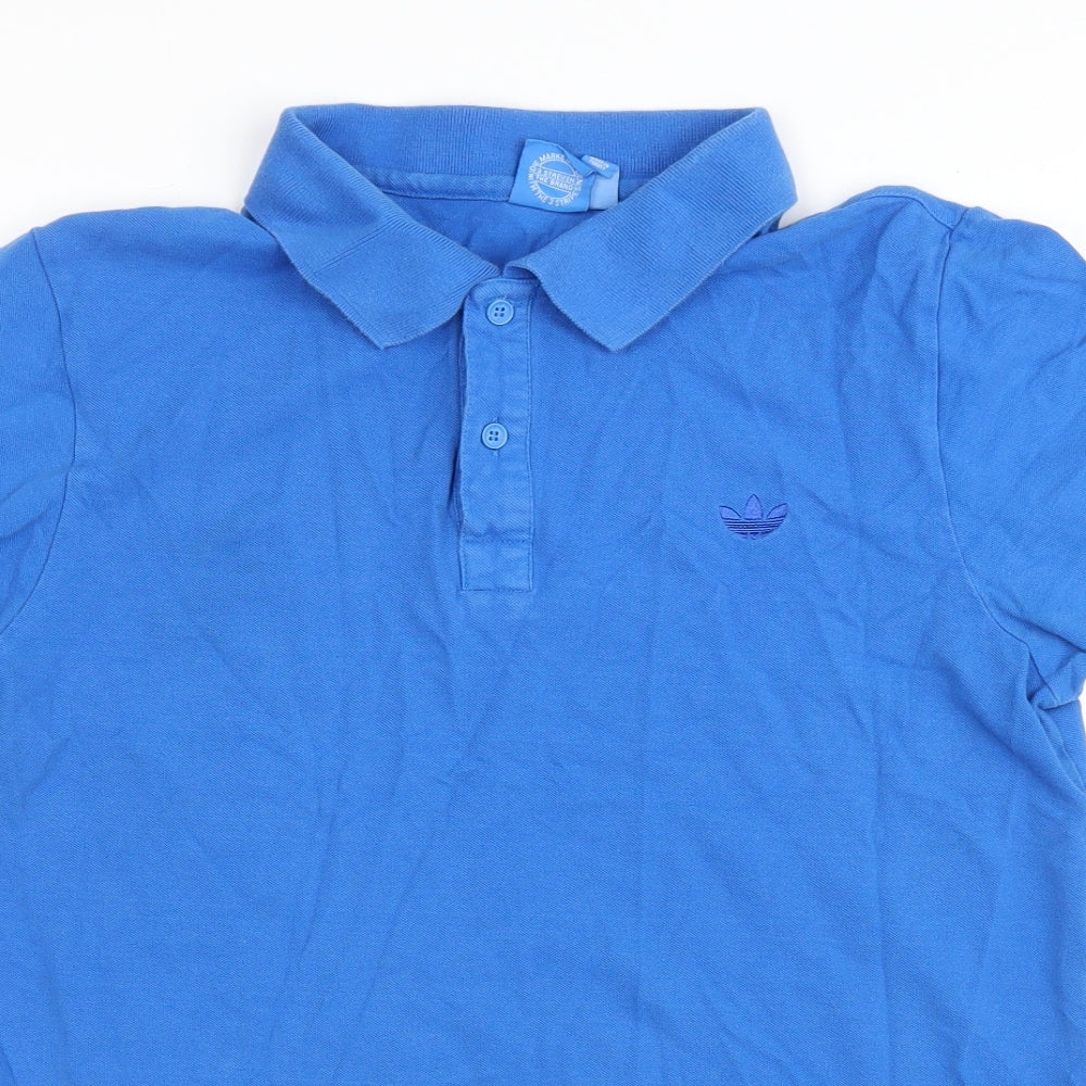 adidas Mens Blue Cotton T-Shirt Size L Collared
