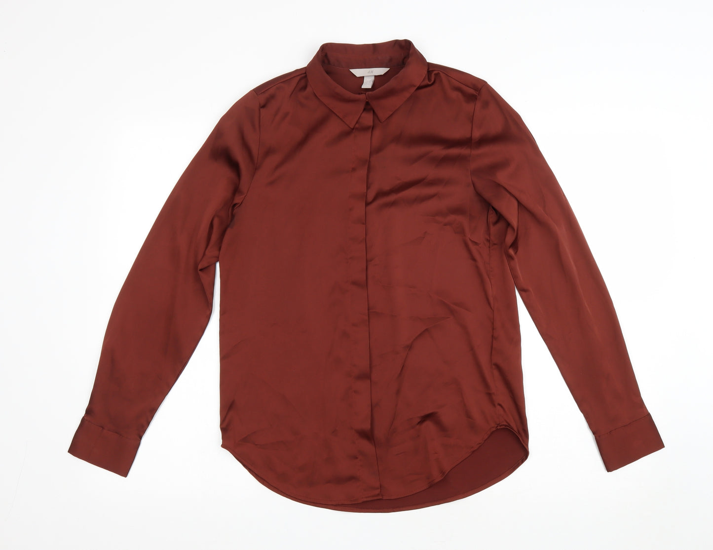H&M Womens Brown Polyester Basic Button-Up Size 32 Collared