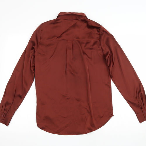 H&M Womens Brown Polyester Basic Button-Up Size 32 Collared
