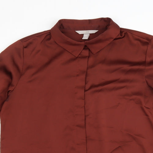 H&M Womens Brown Polyester Basic Button-Up Size 32 Collared
