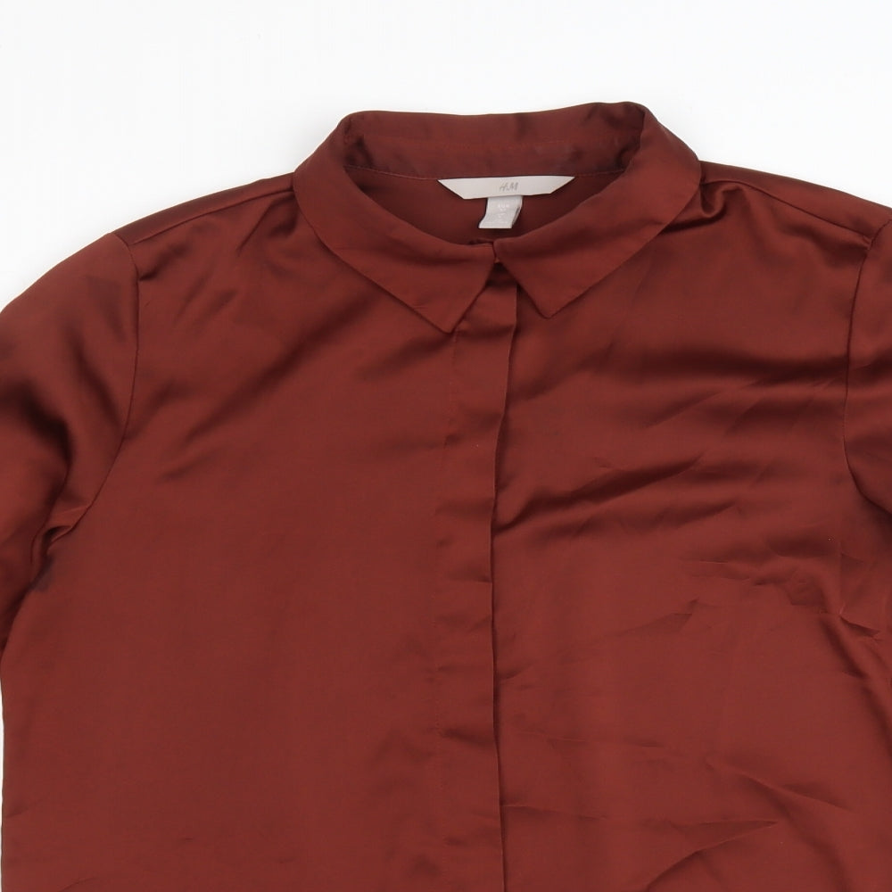H&M Womens Brown Polyester Basic Button-Up Size 32 Collared