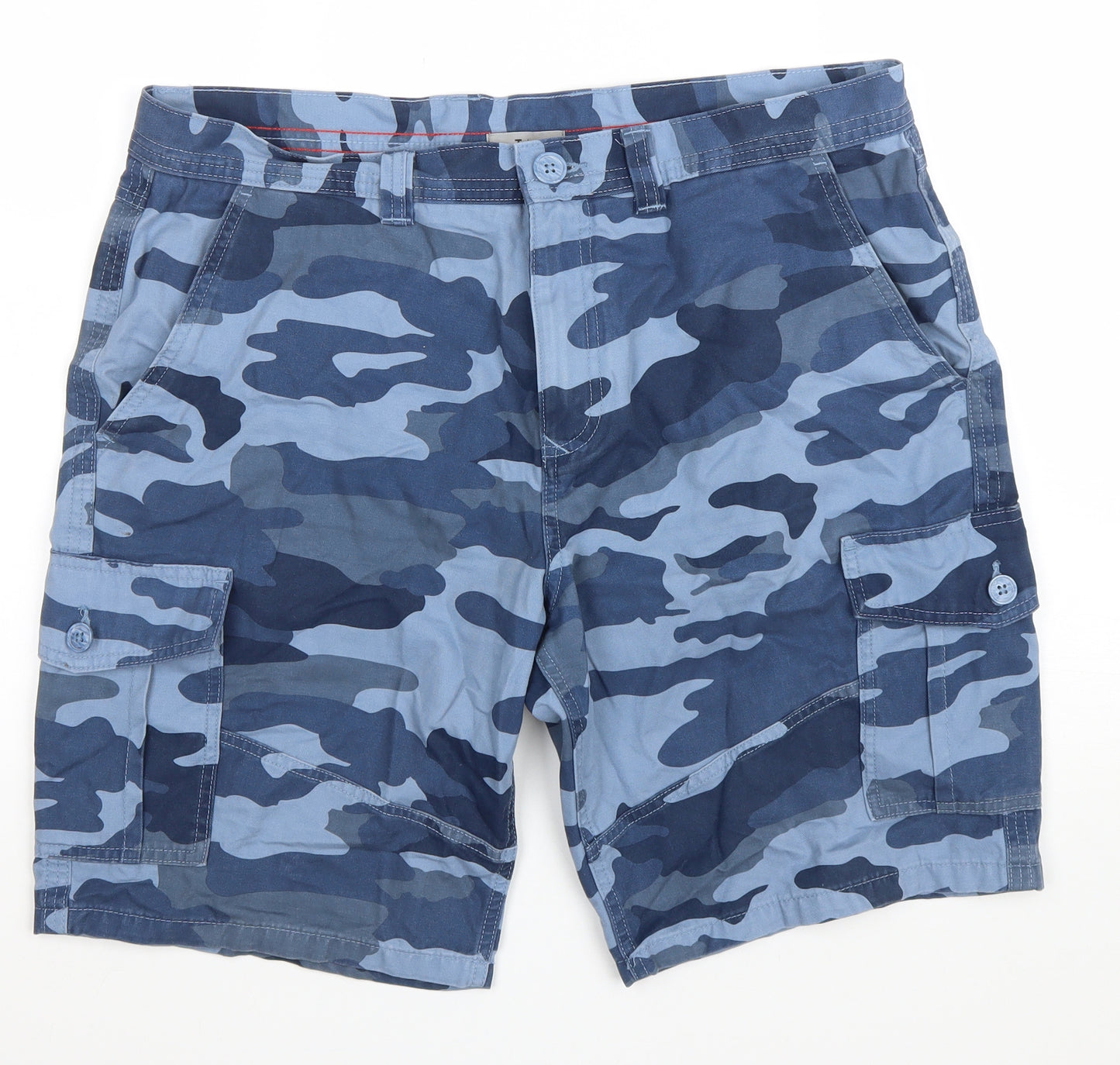 TU Mens Blue Camouflage Cotton Cargo Shorts Size 32 L10 in Regular Zip