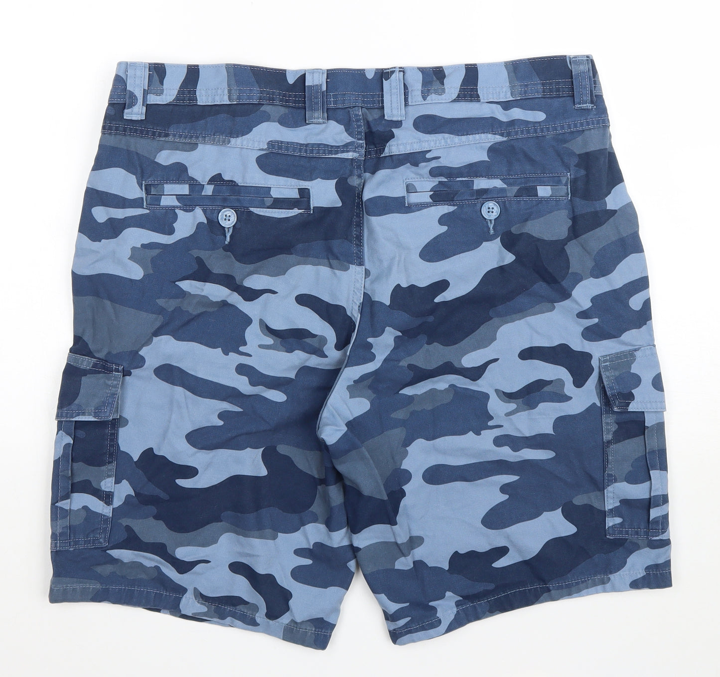 TU Mens Blue Camouflage Cotton Cargo Shorts Size 32 L10 in Regular Zip
