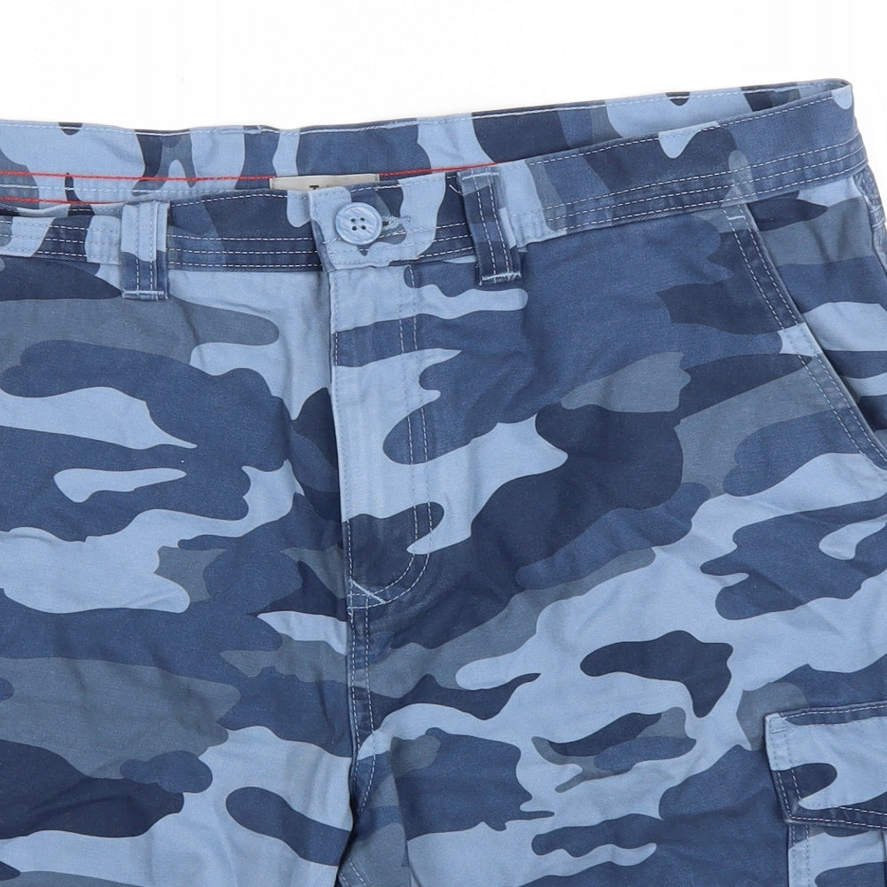 TU Mens Blue Camouflage Cotton Cargo Shorts Size 32 L10 in Regular Zip