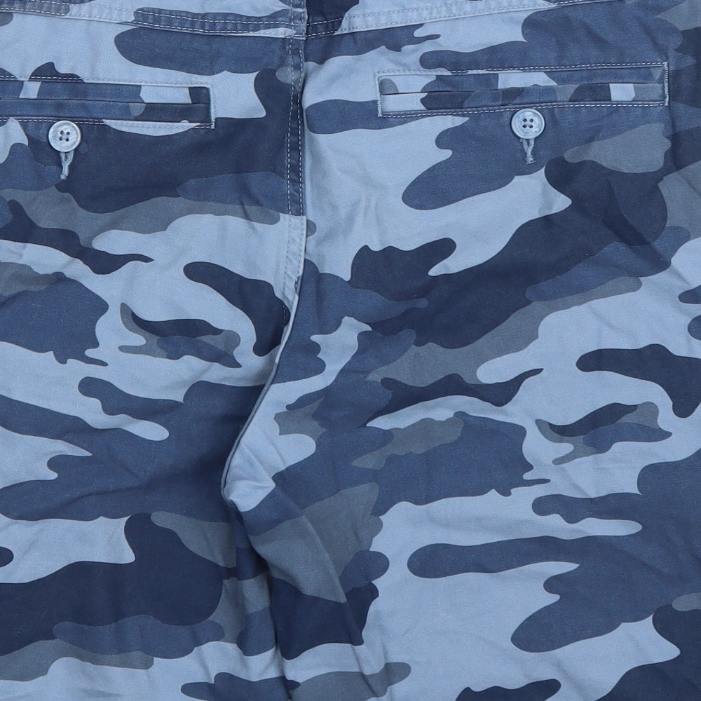 TU Mens Blue Camouflage Cotton Cargo Shorts Size 32 L10 in Regular Zip