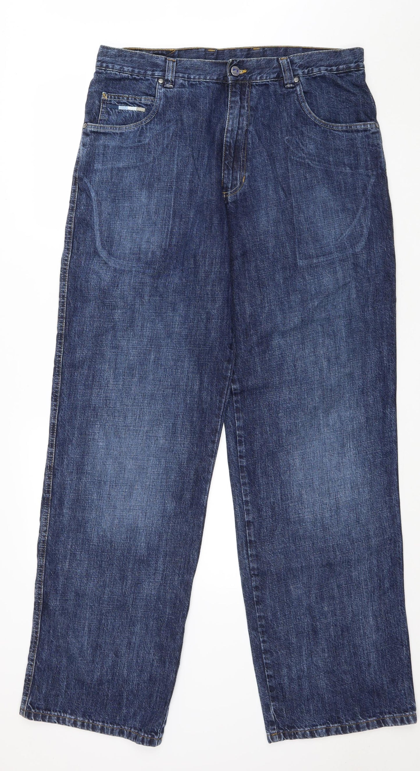 Loop Mens Blue Cotton Wide-Leg Jeans Size 2XL L34 in Regular Zip