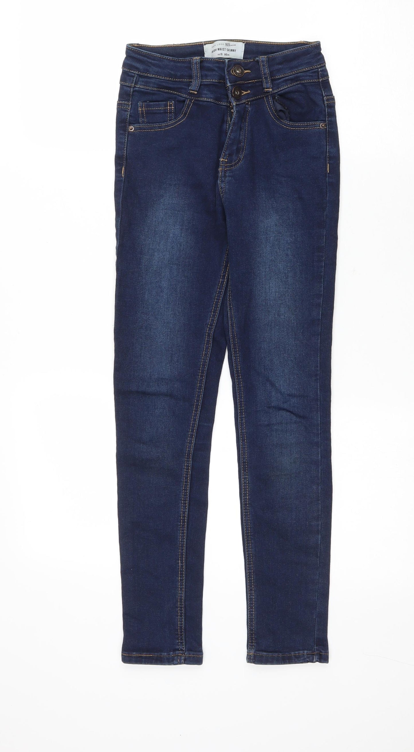 New Look Girls Blue Cotton Skinny Jeans Size 10 Years L24 in Regular Zip