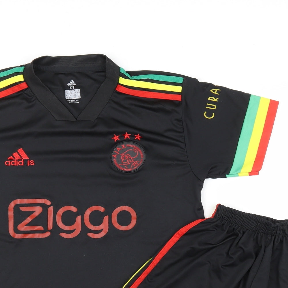 adidas Boys Multicoloured Striped Polyester Basic T-Shirt Size XS Round Neck Pullover - AJAX Football Set